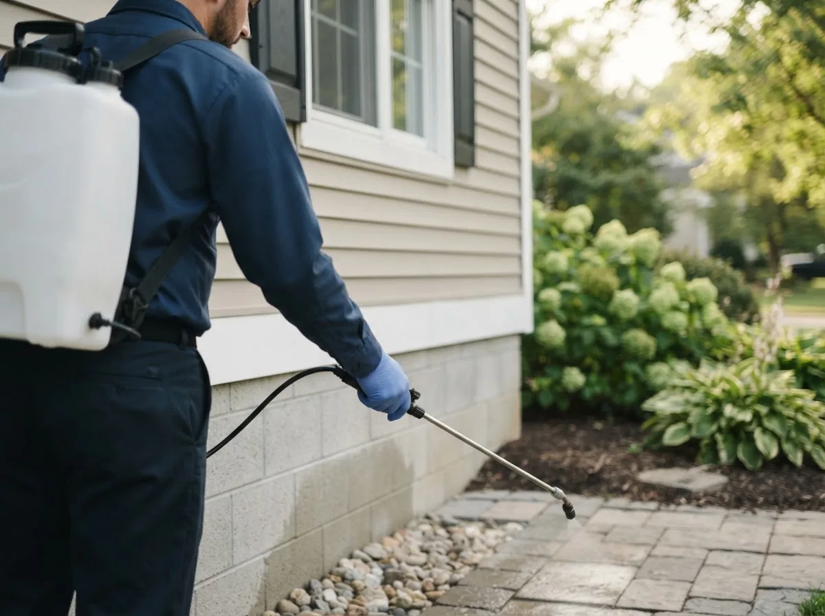 Pest control technician inspecting a home in Planada, CA
